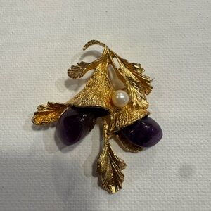 Elegant Gold and Purple Leaf Brooch